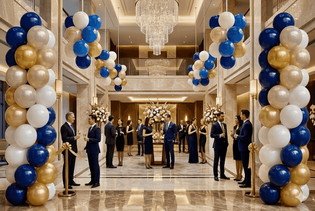 Décoration de ballons élégante dans un hall d'hôtel de luxe