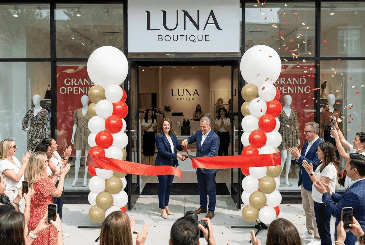 Décoration de ballons élégante lors de l'ouverture d'un magasin de mode