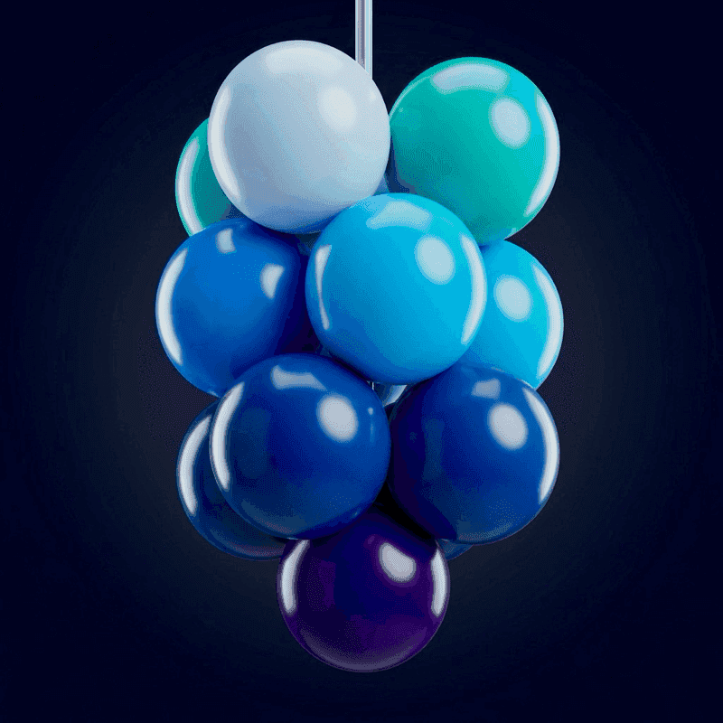 Grappe de ballons PilaMania suspendue au plafond