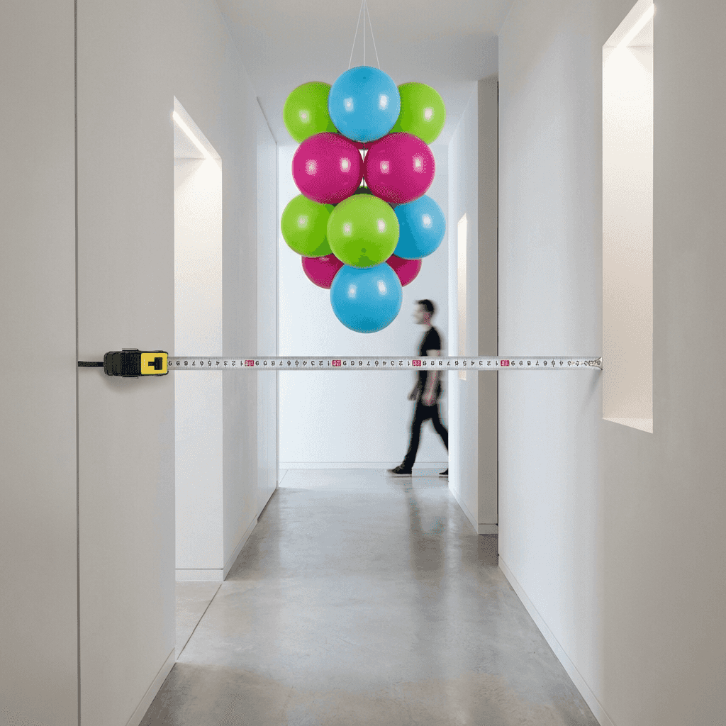 Grappe de ballons compacte dans un petit espace à côté d'une entrée