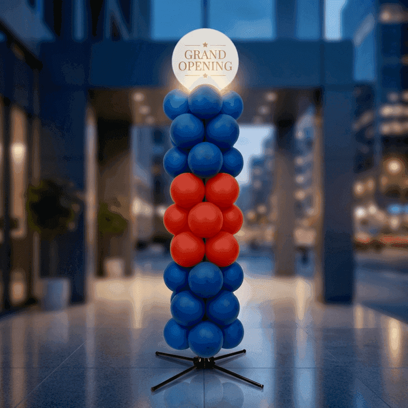 Pilier de ballons PilaMania avec panneau publicitaire - configuration premium