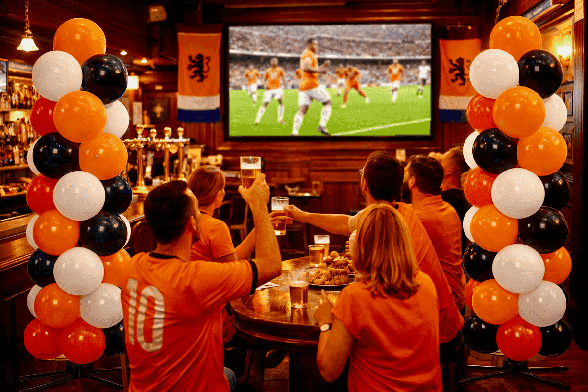 Piliers de ballons oranges pour la décoration de football dans l'horeca