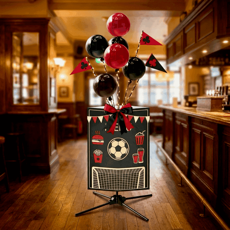 Élégante fontaine de ballons comme indication de menu dans l'horeca