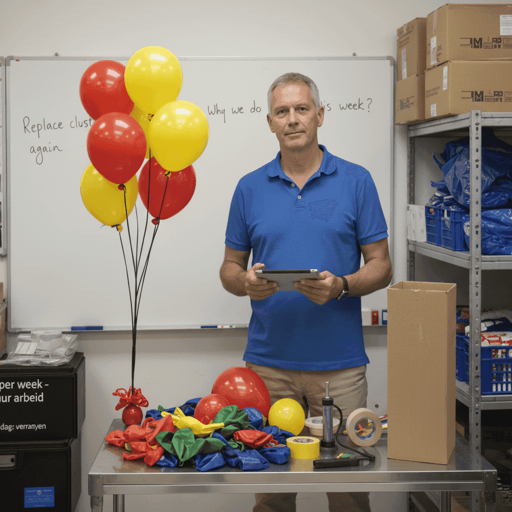 Fondateur de PilaMania en conversation avec un responsable de vente au détail sur les frustrations liées à la décoration de ballons traditionnelle, naissance du concept de display ballon publicitaire
