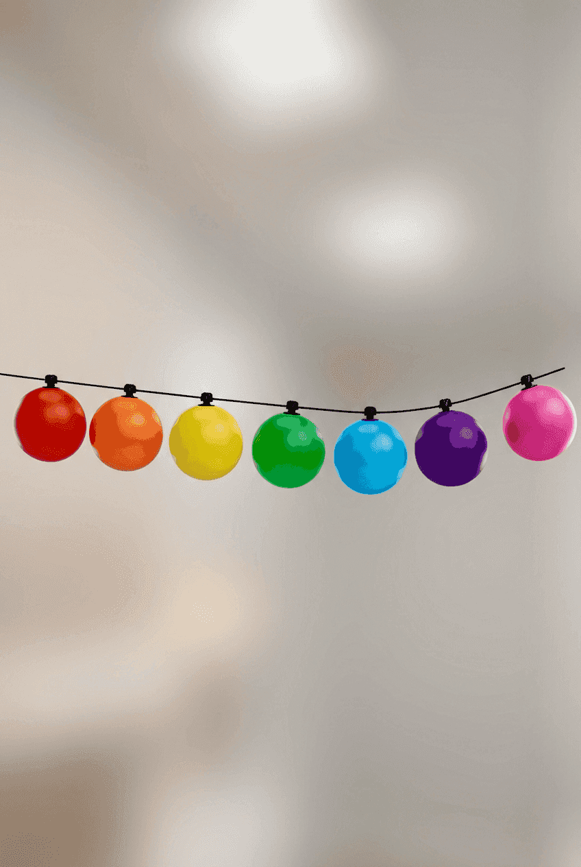 Guirlande de ballons colorée le long d'un escalier