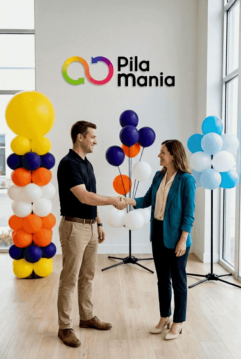 Partenaire PilaMania en discussion avec un client sur les possibilités de décoration pour un événement