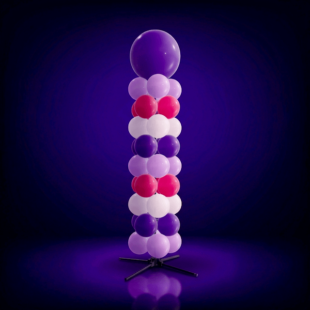 Colonne de ballons PilaMania avec ballon XL au sommet en teintes violettes