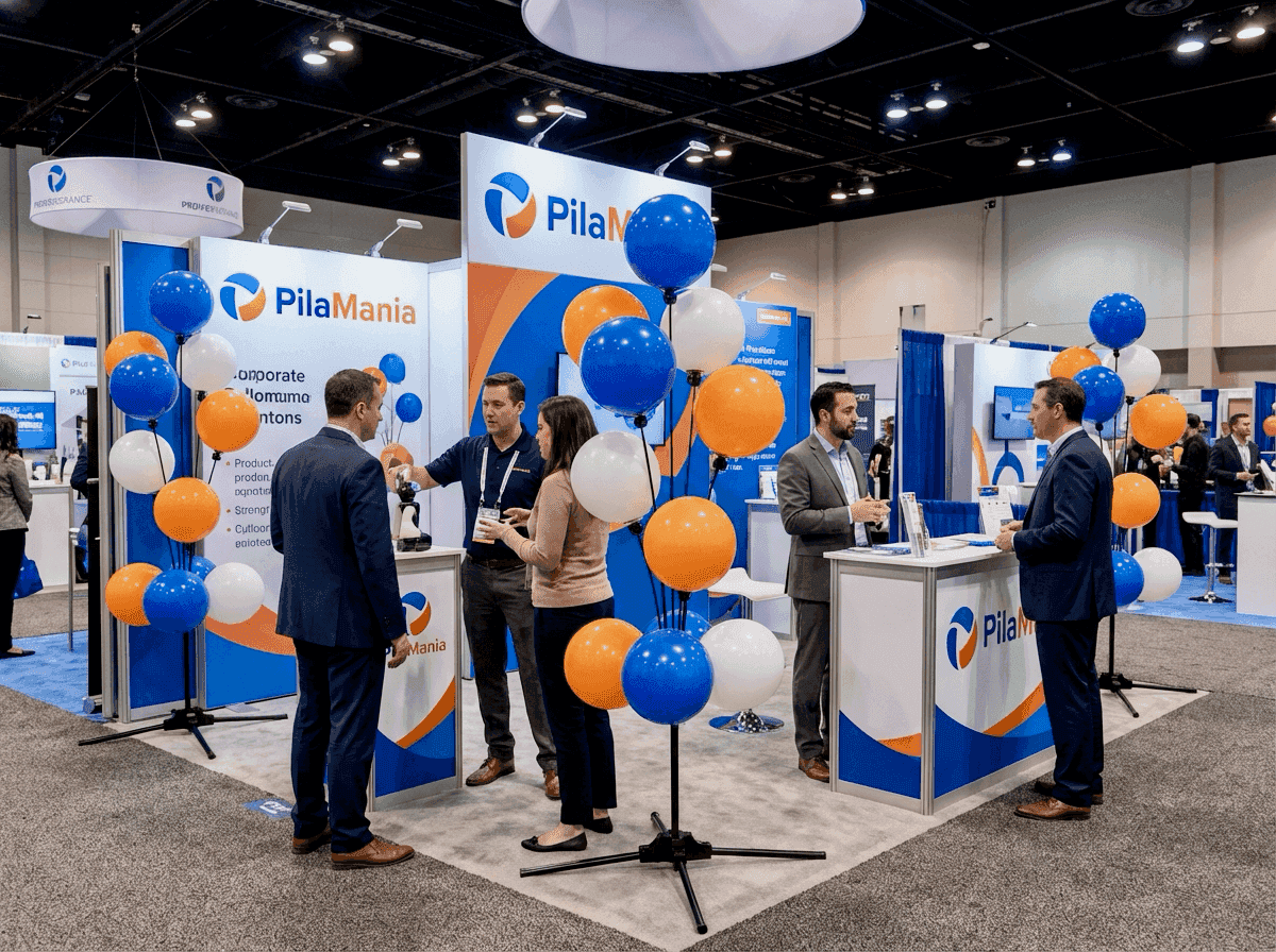 Fontaines de ballons comme accroche-regard sur un stand de salon