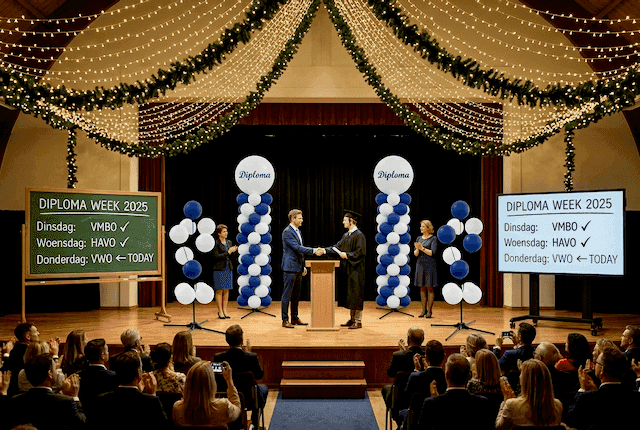 Décoration en ballons qui reste parfaite pendant trois jours pour plusieurs cérémonies de remise des diplômes