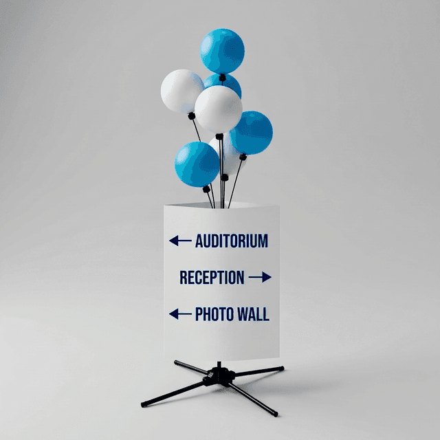 Balloon Signage Display PilaMania avec panneau de faculté interchangeable pour la navigation lors des portes ouvertes scolaires